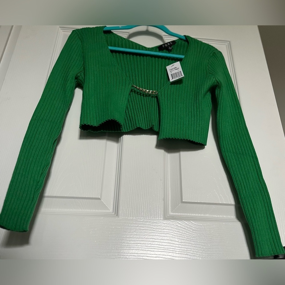 ‼️RARE‼️🎸FORE🎸🔥NWT🔥Chain Rib Knit Cropped Sweater—S - Picture 15 of 16
